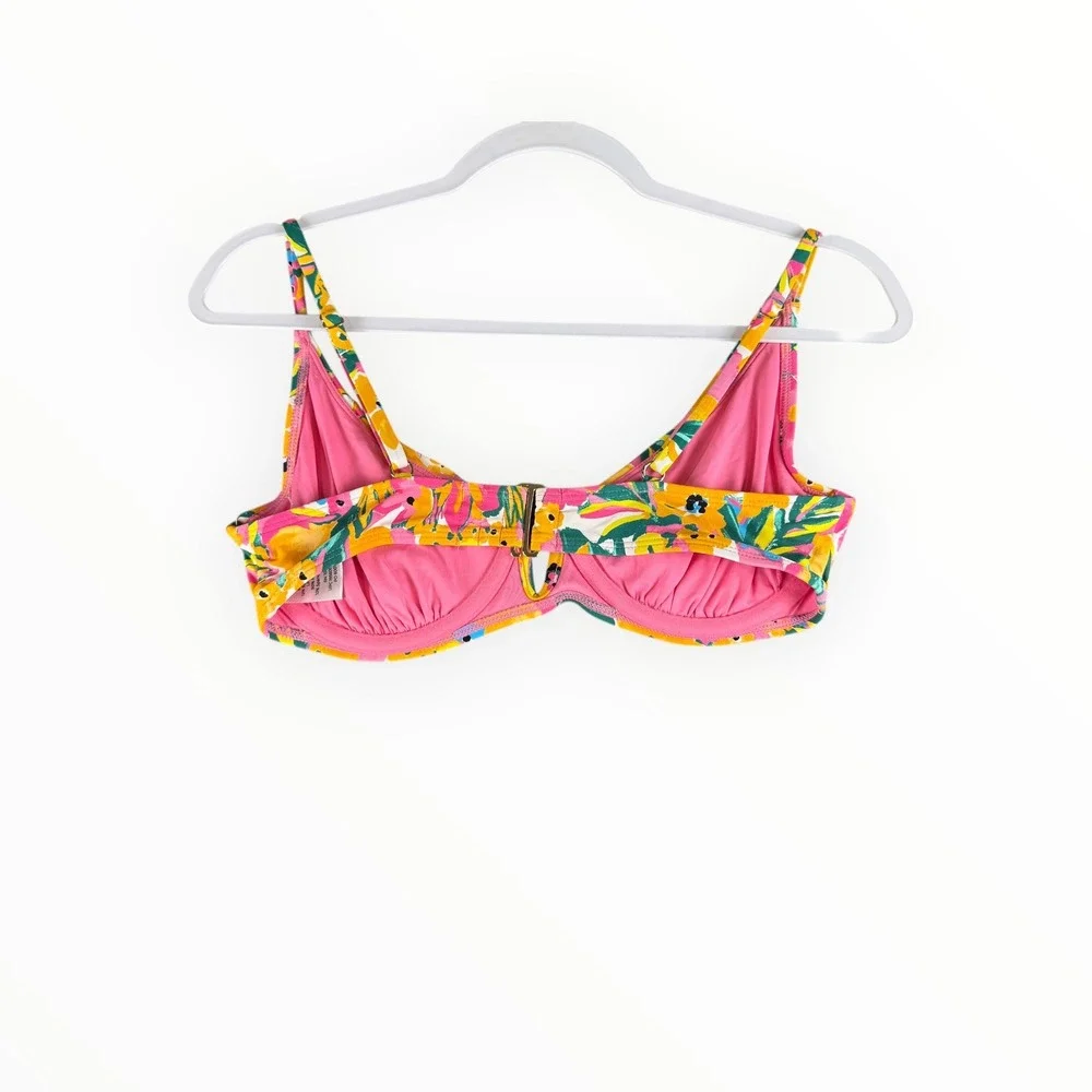 Anne Cole Womens Small Yellow‎ Pink Floral Underwire V-Wire Bikini Swim Top S/P